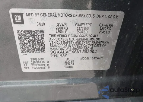 2019 GMC Terrain Slt from USA, damaged, VIN 3GKALVEX6KL362004